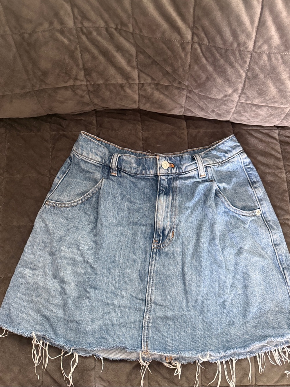 We The Free Light Blue Denim Mini Skirt with Frayed Hem